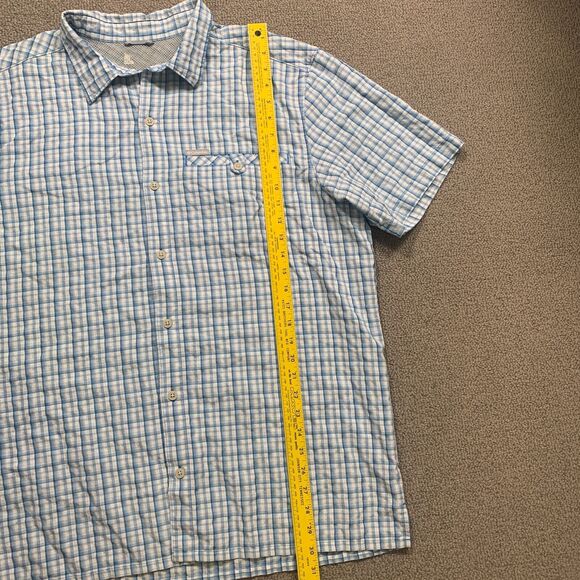 Columbia Shirt Men Large Blue White Gingham Short Sleeve Check Collar Button Up - Picture 5 of 12